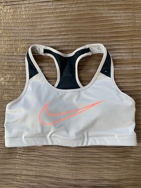 Nike Athletic Racerback Sports Bra in Light Gray with Coral Swoosh